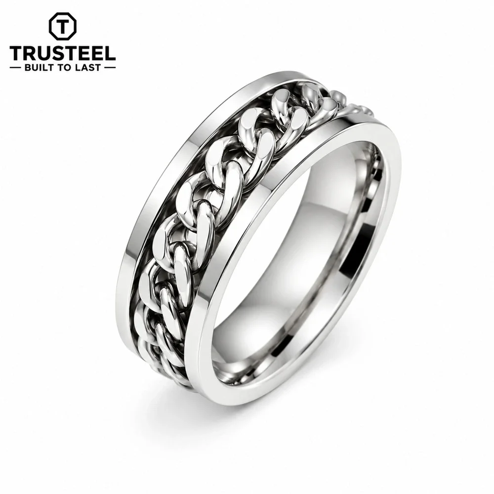 316l stainless steel chain spinner rind men’s women’s band size 10